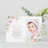 女の子の洗礼写真 ピンクの水彩招待状 招待状 (スタンド正面)