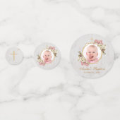 女の子の洗礼写真 花のマーブル ゴールド ピンクの蘭 コンフェッティ (裏面)