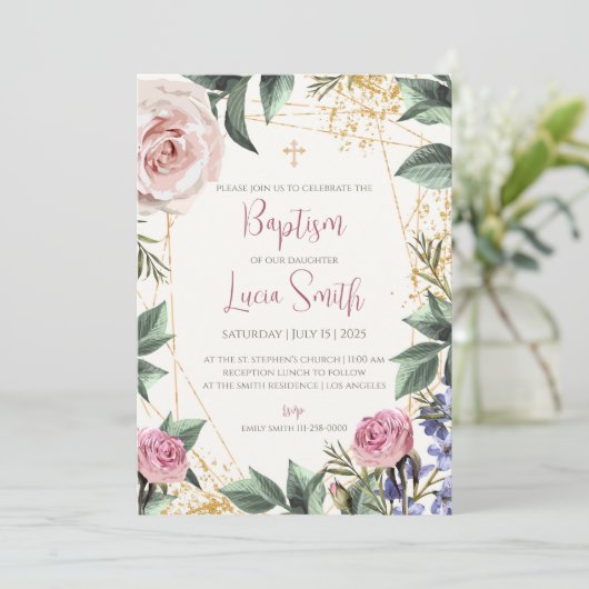 女の子の洗礼招待状(キリスト教の命名式招待状) 招待状 (スタンド正面)