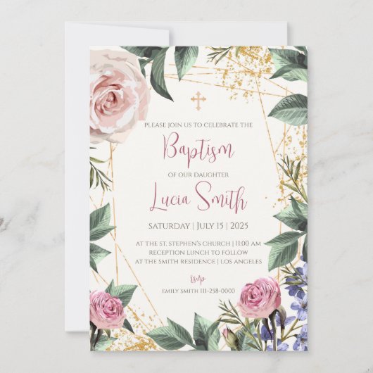 女の子の洗礼招待状/クリスマス 誕生祝い招待状 招待状 (正面)