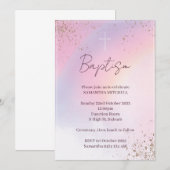 女の子の洗礼招待状(ピンク&ゴールド) 招待状 (正面/裏面)