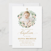 女の子の洗礼・キリスト教儀礼 花の写真 招待状 (正面)