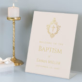 女の子の洗礼 ピンク 偽のゴールドの紋章 ヴィンテージ ウェルカム 台座サイン