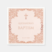 女の子の洗礼 ブッシュピンク エレガント ローズゴールドの葉 スタンダードカクテルナプキン (正面)