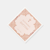 女の子の洗礼 ブッシュピンク エレガント ローズゴールドの葉 スタンダードカクテルナプキン (角)