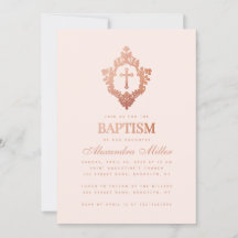 女の子の洗礼 ブラッシュピンク ローズゴールド クロスが付いたクラレスト