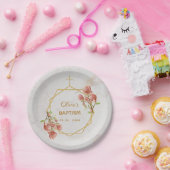 女の子の洗礼 マルブル ゴールド ピンク マグノリア 幾何学 ペーパープレート (パーティー)