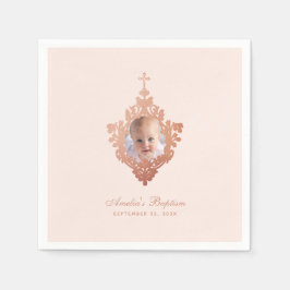 女の子の洗礼 ローズゴールド フォト ヴィンテージ エレガント ブラッシュ スタンダードカクテルナプキン