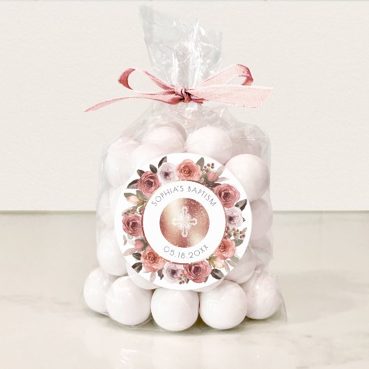 女の子の洗礼、ローズゴールド フローラル 封筒シール/ギフト ラウンドシール