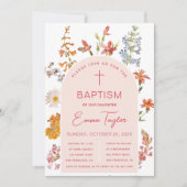 女の子の洗礼 ワイルドフラワー ピンクのアーチ 命名式 招待状 (正面)