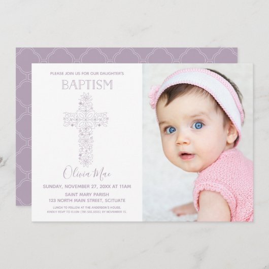 女の子の洗礼・命名式招待状（写真付き） 招待状 (正面/裏面)