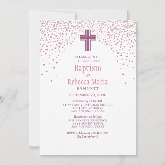 女の子の洗礼 招待状 (正面)