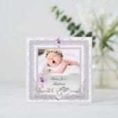 女の子の洗礼　白　ライラック　ピンク 招待状 (スタンド正面)