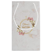 女の子の洗礼 花のゴールド ピンク ランカスター 大理石 スモールペーパーバッグ (裏面)