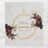 女の子の洗礼 花のマーブル ゴールド 牡丹と蝶 ワインラベル (シングルラベル)