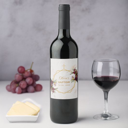 女の子の洗礼 花のマーブル ゴールド 牡丹と蝶 ワインラベル