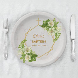 女の子の洗礼 花束 ユリ ゴールド 大理石 幾何学模様 ペーパープレート