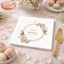 女の子の洗礼 花 オーチッド ゴールド ジオメトリック モダン スタンダードカクテルナプキン