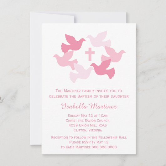 女の子の洗礼 赤ちゃんの献児式 初の聖体拝領 招待状 (正面)