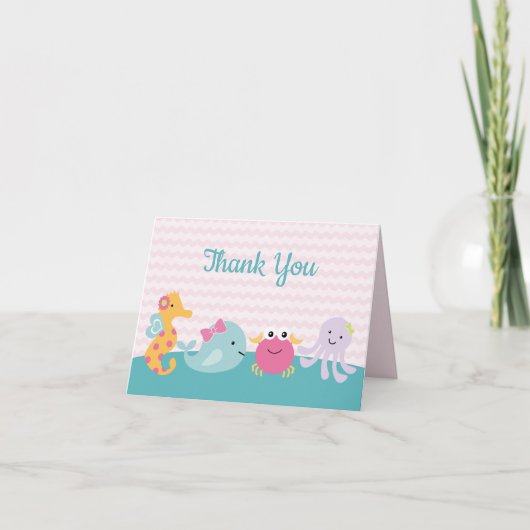 女の子の海の生き物 海の生活 感謝のご招待 招待状 (正面)
