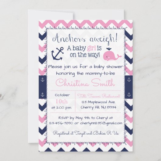 女の子の海をテーマにしたベビーシャワーの招待状 招待状 (正面)