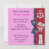 女の子の海洋生物のベビーシャワー 招待状 (裏面)