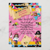 女の子の海賊冒険の誕生会の招待 招待状 (正面/裏面)