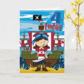 女の子の海賊船場面第4バースデー・カード カード (黄色い花)