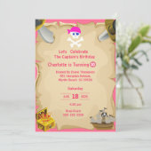 女の子の海賊 スカル マップ 誕生日パーティー 招待状 (スタンド正面)