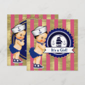 女の子の海軍ベイビーシャワー 招待状 (正面/裏面)