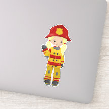 女の子の消防士、女性の消防士、ブロンド髪