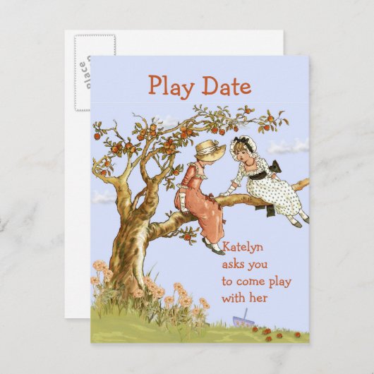 女の子の演劇の日付の招待状の甘いヴィンテージの女の子 インビテーションポストカード (正面/裏面)