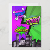 女の子の漫画スーパーヒーローの誕生日招待状 招待状 (裏面)