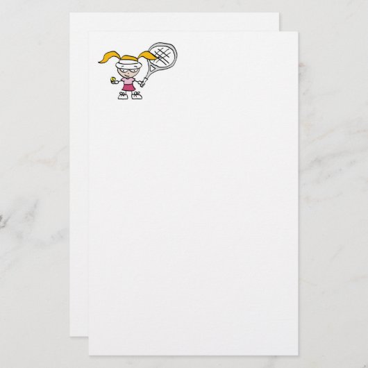 女の子の漫画プレーヤー付きテニス文房具写真 便箋 (正面/裏面)