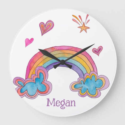 女の子の漫画風テーマの寝室インテリア ラージ壁時計 (正面)