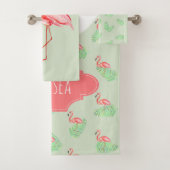 女の子の熱帯夏用ピンクフラミンゴの名前 バスタオルセット (インサイチュ)