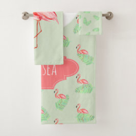女の子の熱帯夏用ピンクフラミンゴの名前 バスタオルセット