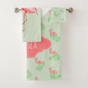 女の子の熱帯夏用ピンクフラミンゴの名前 バスタオルセット
