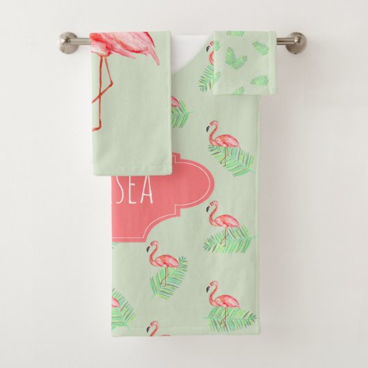 女の子の熱帯夏用ピンクフラミンゴの名前 バスタオルセット (インサイチュ)