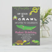 女の子の爬虫類誕生日パーティーの招待 招待状 (スタンド正面)