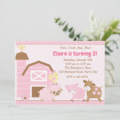 女の子の牧場の誕生日招待状 - パステルピンク 招待状 (スタンド正面)
