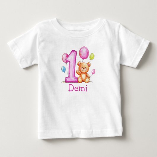 女の子の特別な1歳誕生日ピンク ベビーTシャツ (正面)