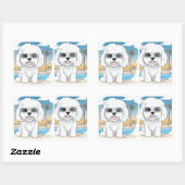 女の子の犬のシール 長方形シール (シート)