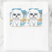 女の子の犬のシール 長方形シール (バッグ)