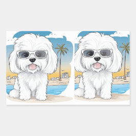 女の子の犬のシール 長方形シール