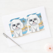 女の子の犬のシール 長方形シール (封筒)