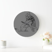 女の子の犬の線の芸術の女性の子ども ラージ壁時計 (ホーム)