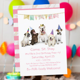 女の子の犬の誕生日パーティー 招待状