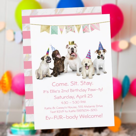 女の子の犬の誕生日パーティー 招待状