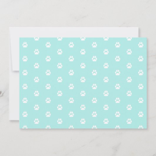 女の子の犬をテーマにした誕生日パーティーティール（緑がかった色）ピンクのバルーン 招待状 (裏面)